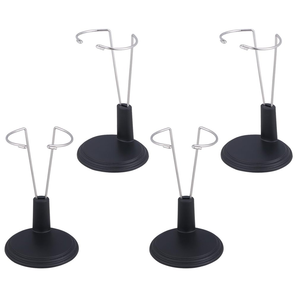 PATKAW 4 Pcs 5.9 Inch Portable Doll Stands, Black PVC Bear Stand Doll Display Case for Storage and Organization of Children's Dolls