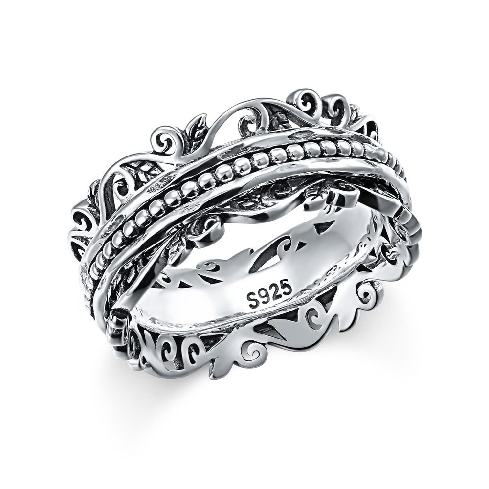 Spinner Ring 925 Sterling Silver Fidget Rings for Anxiety Stress Relieving ADHD Meditation Rings Women Men Size 11