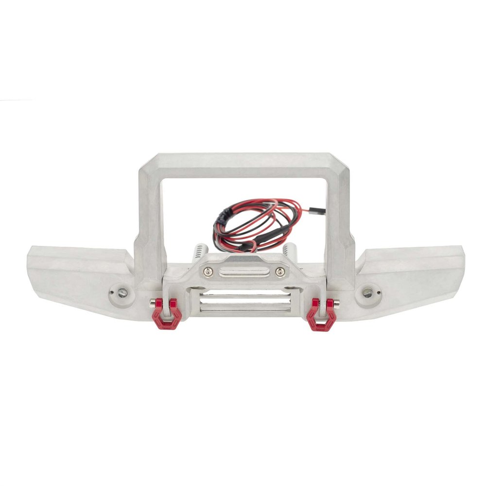 LAFEINA Metal Front Bumper with LED Lights for 1:10 RC Crawler Car SCX10 90046 TRX4 (Silver)
