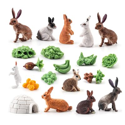 BRETOYIN Mini Rabbit Action Figures with Holes Toys Set 21PCS for Toddlers Rabbits Toys Cake Toppers Bunny Figurines Gifts for Kids Boys and Girls Doll House Accessories