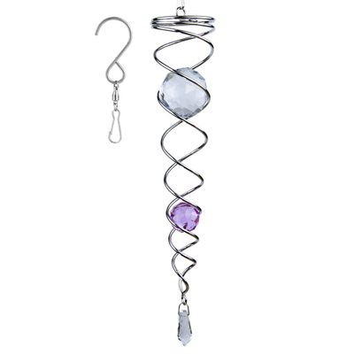 12 inch Gazing Ball Spiral Tail, Prefdo Stainless Steel Wind Spinner Stabilizer with 2 Glass Balls Prism and Hanging Swivel Hook for Outdoor Yard Garden Decoration(Purple)