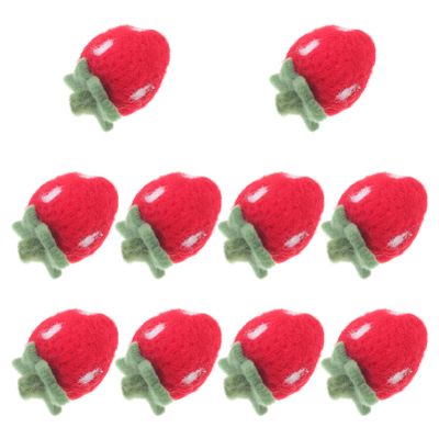 10pcs Felt Strawberry for Crafts Mini Strawberries Plush Ornament Wool Felt Craft Decoration for Brooch Headband Hairpin Hat Making Party, Red