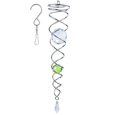 12 inch Gazing Ball Spiral Tail, Prefdo Stainless Steel Wind Spinner Stabilizer with 2 Glass Balls Prism and Hanging Swivel Hook for Outdoor Yard Garden Decoration(Green)