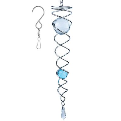 12 inch Gazing Ball Spiral Tail, Prefdo Stainless Steel Wind Spinner Stabilizer with 2 Glass Balls Prism and Hanging Swivel Hook for Outdoor Yard Garden Decoration(Lake Blue)