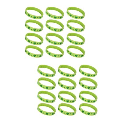 BESTOYARD 48 Pieces St Patricks Day Silicone Bracelets Bulk Shamrock Wristbands Party Favors Green Clover Accessories for Kids