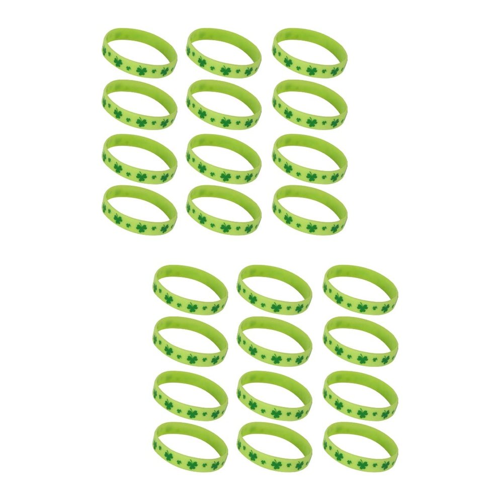 BESTOYARD 48 Pieces St Patricks Day Silicone Bracelets Bulk Shamrock Wristbands Party Favors Green Clover Accessories for Kids