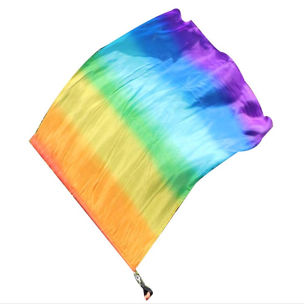 Winged Sirenny 32" Flowy Spinning Silk Flag Poi, Church Praise Prophetic Worship Adoration Dance Banner, Dance Poi Streamer, Beginners Practice Play Silk (Rainbow)
