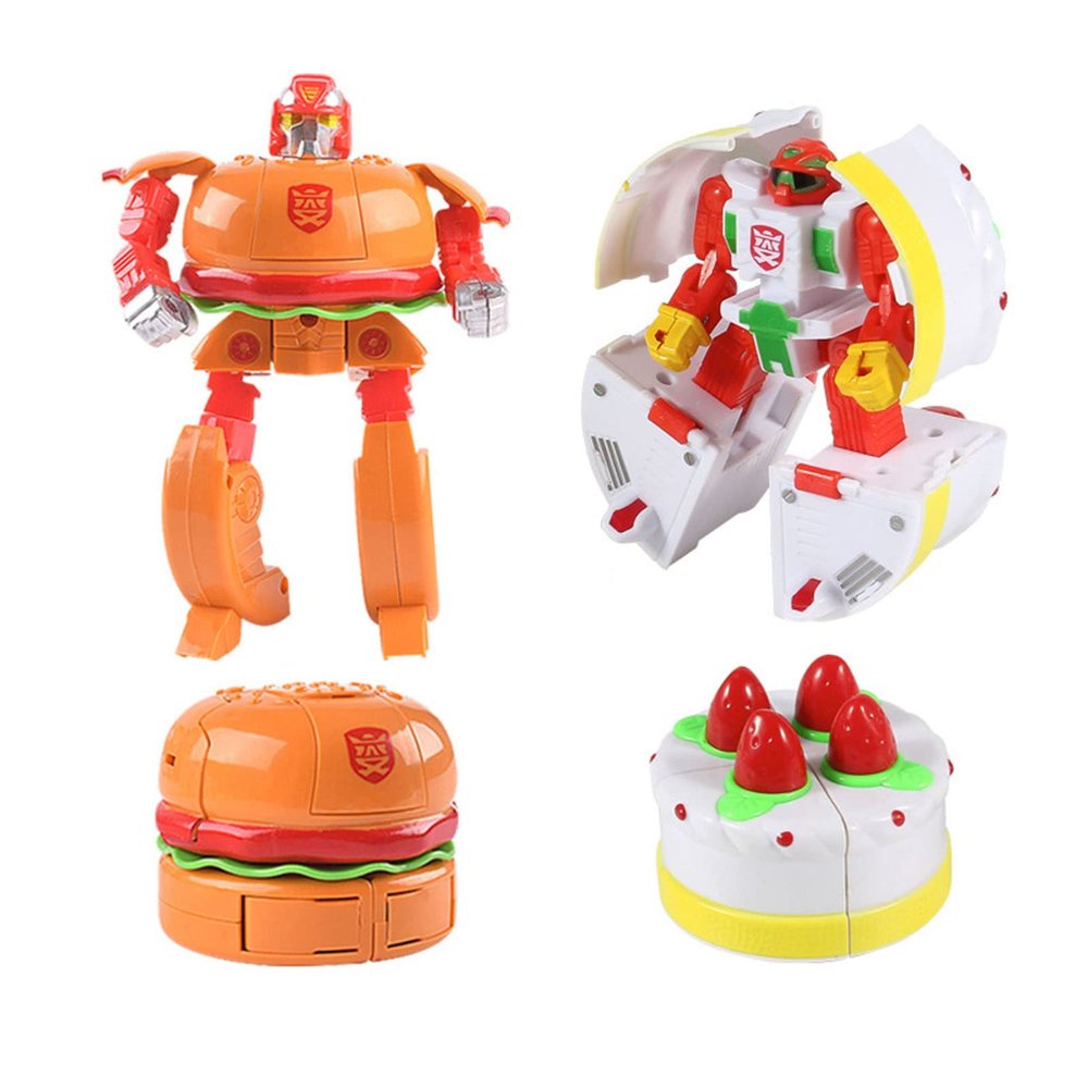 Loveyc 2 PCS DIY Food Deformable Robot Toys Pack,Hamburger French Fries Yogurt Cakes Ice Cream Transformer Robot Cube Early Educational Brain Blocks Toys Set for Adult Kids Boys Girls (Burger + Cake)
