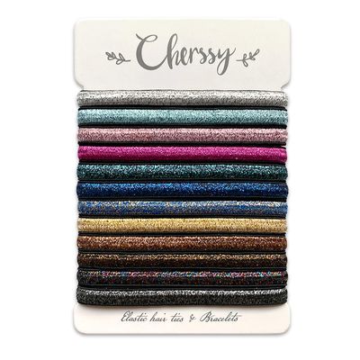 Glitter Decorative Hair Ties Bracelets, 12 Pcs Cute Hair Ties and Colorful Bracelets for Women, Sparkly Hair Elastics Ponytail Holders Rubber Bands