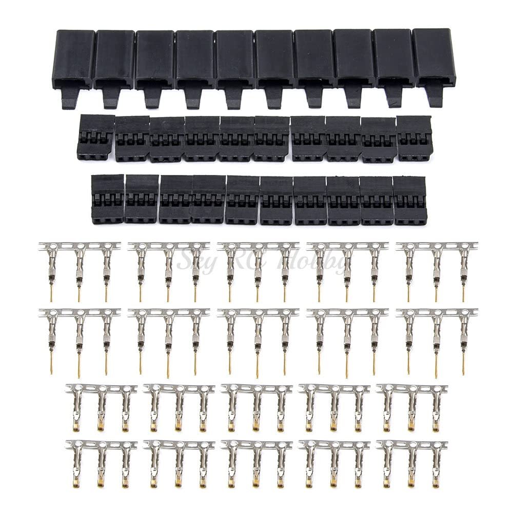Male/Female Servo Receiver Connector Plug with Lock Version Gold Plated terminals Crimp Pin Kit for RC Model - 10 Sets