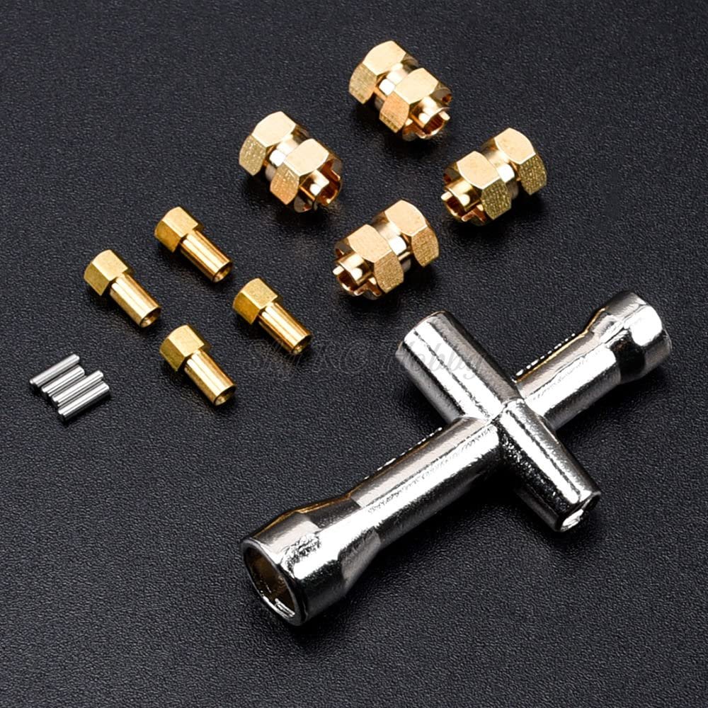 4PCS 7mm Brass Extended Hex Wheel Hubs RC Wheel Spacers Brass Extended Combiner w/Cross Wrench for SCX24 1/24 RC Crawler Car