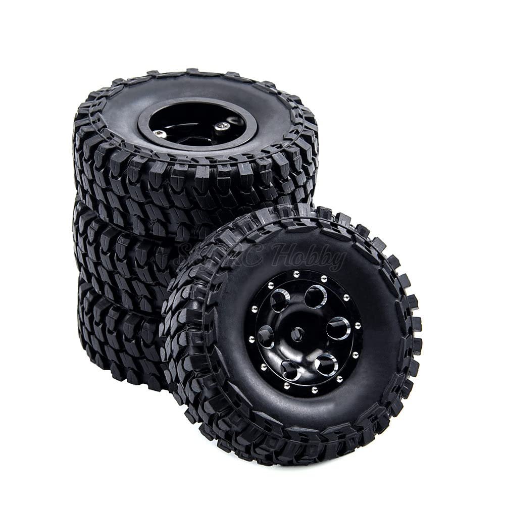 4PCS Aluminum Alloy RC Beadlock Wheels Wheel Rims Hub with Tire for 1/24 1:24 Axial SCX24 AXI90081 Deadbolt RC Crawler Car