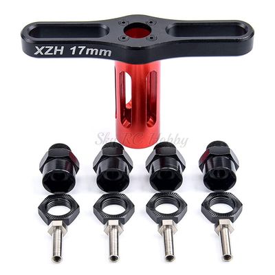 4PCS 12mm to 17mm Wheel Hex Hub Conversion Adapter + 17mm Wheel HEX Nuts Sleeve Wrench for 1/10 RC Car and Upgrade 1:8 Tires