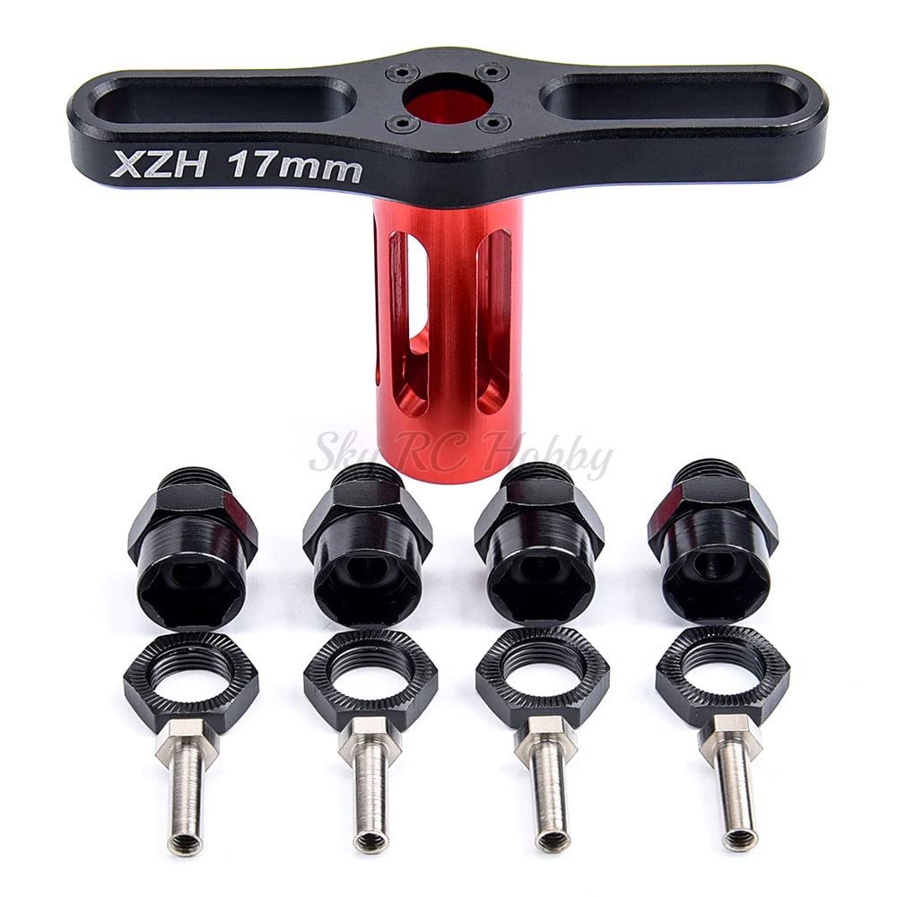 4PCS 12mm to 17mm Wheel Hex Hub Conversion Adapter + 17mm Wheel HEX Nuts Sleeve Wrench for 1/10 RC Car and Upgrade 1:8 Tires
