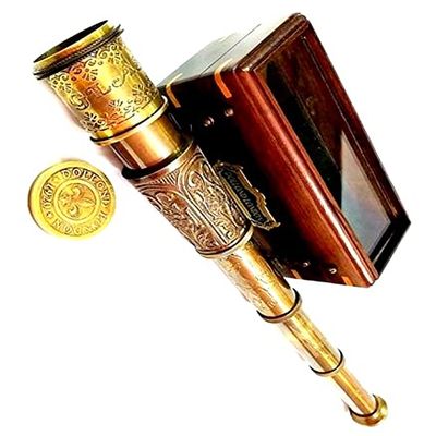 Vimal Nautical Color Brown Antique Size 16 Inch Approx. Telescope Nautical Wooden Box Pirate Spyglass Vintage Scope Handmade
