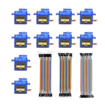 10PCS SG90 SG 90 9G Mini Micro Servo Horns + Multicolored Dupont Wire for RC 250 450 Helicoper Airplane Car Ship Boat Robot