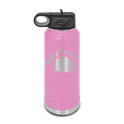 Baby in car Laser Engraved Water Bottle Customizable Polar Camel Stainless Steel with Straw - on board kids family safety warning sign Light Purple 32 oz