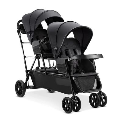 Joovy Big Caboose Triple Stroller with Rear Bench and Standing Platform, Reclining Seats, Optional Rear Seat, and Two Universal Car Seat Adapters, Jet