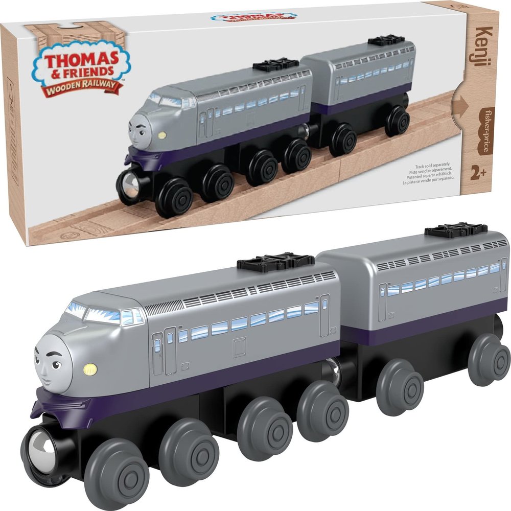 Thomas & Friends Wooden Railway, Kenji Engine and Coal Car, push-along train made from sustainably sourced wood for kids 2 years and up (Amazon Exclusive)