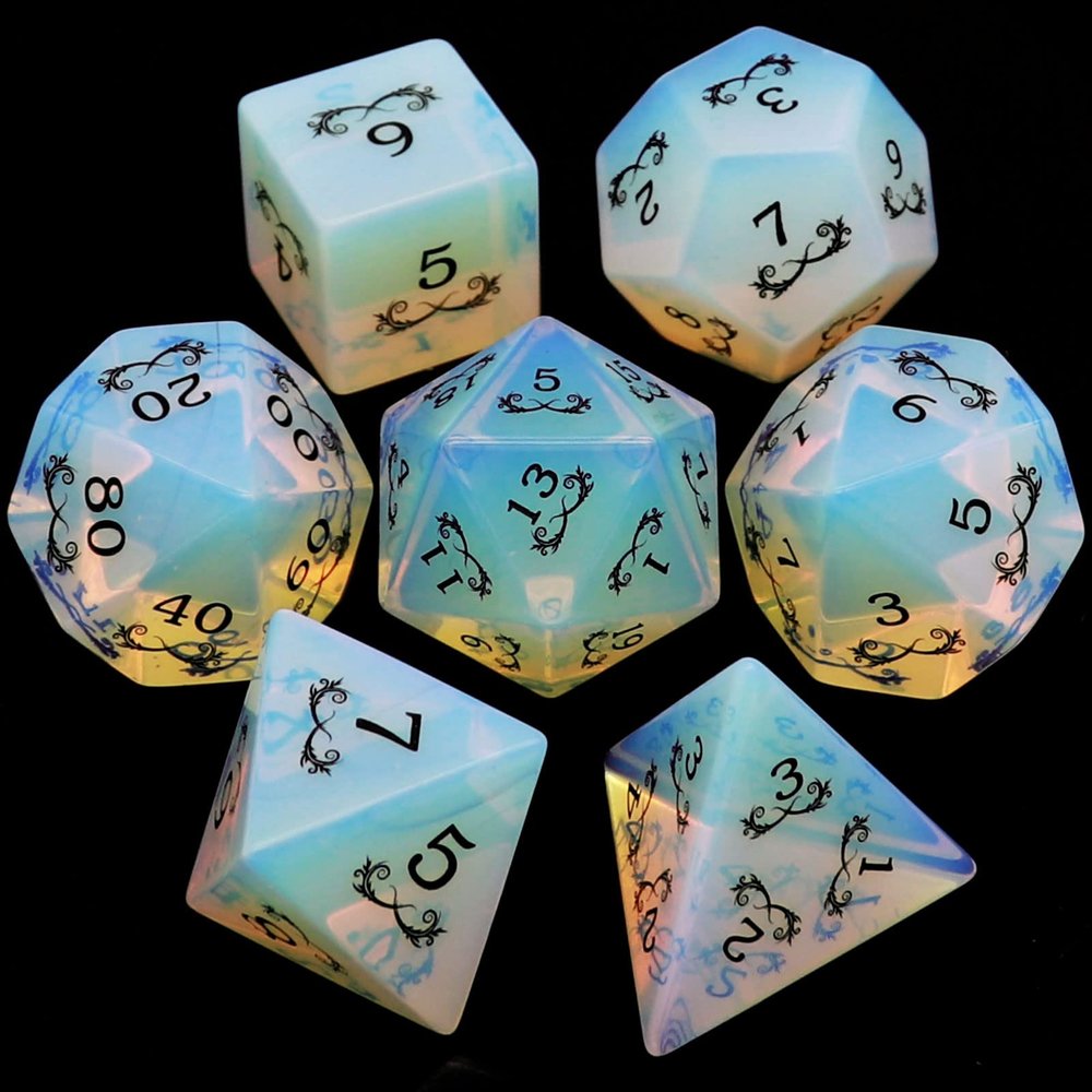 Haxtec Gemstone Dice Opal DND Dice Set with Dice Case Opalite D&D Compatible with Dungeons and Dragons Dice TTRPG DND Master Gift