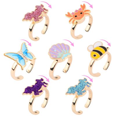 MJartoria 7Pcs Fidget Rings for Anxiety, Shell Crab Stainless Steel Spinner Ring Set Mood Rings Stress Relieving Wide Rings Set(Pink)