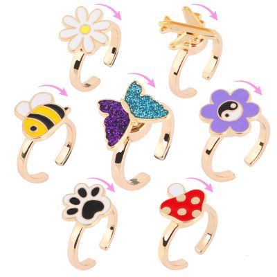 MJartoria 7Pcs Fidget Rings for Anxiety, Butterfly Flower Stainless Steel Spinner Ring Set Mood Rings Stress Relieving Wide Rings Set(Gold)