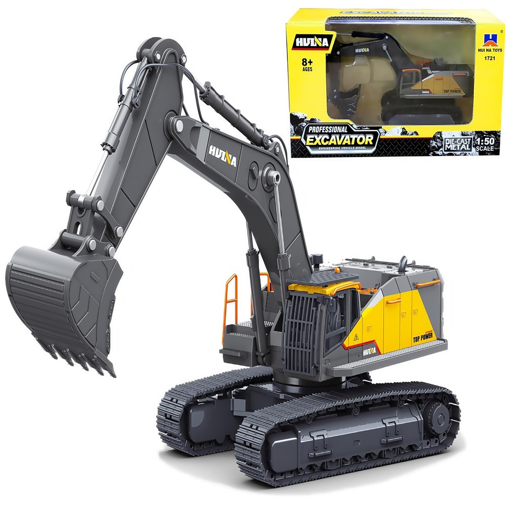 Gemini&Genius Excavator Toy for Kids, Metal Construction Vehicle Track Excavator Toy 1/50 Digger Vehicle, Multi-Articular Movable Arm and 360 Degree Rotate Cab Truck Toy for Kids