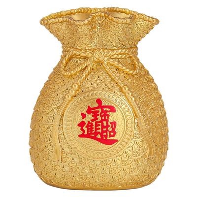 Coin Bank Piggy Bank Feng Shui Money Bag Coin Shaped Resin Saving Box for Chinese Fortune and Luck Desktop Home Lucky Ornament Decor