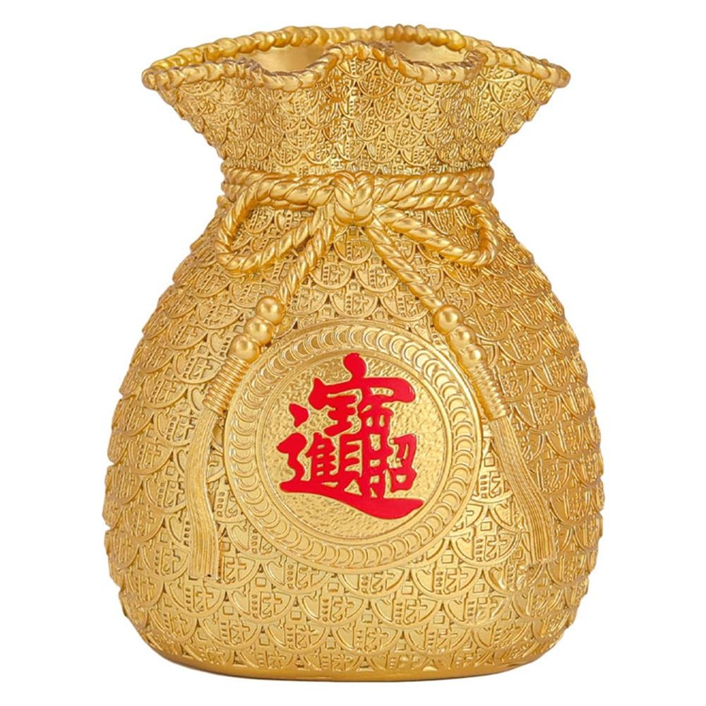 Coin Bank Piggy Bank Feng Shui Money Bag Coin Shaped Resin Saving Box for Chinese Fortune and Luck Desktop Home Lucky Ornament Decor