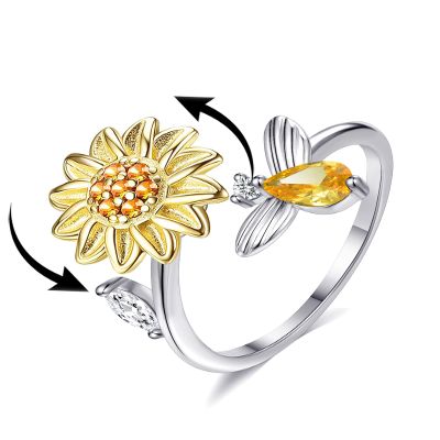Fidget Anxiety Rings Rotatable Stress Relief Bead Ring Size Adjustable Open Design Ring JZ03-SF 0