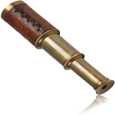 6 Inch Vintage Antique Handheld Adjustable Nautical Brass Telescope Copper Finish in Hand Crafted Leather Pouch