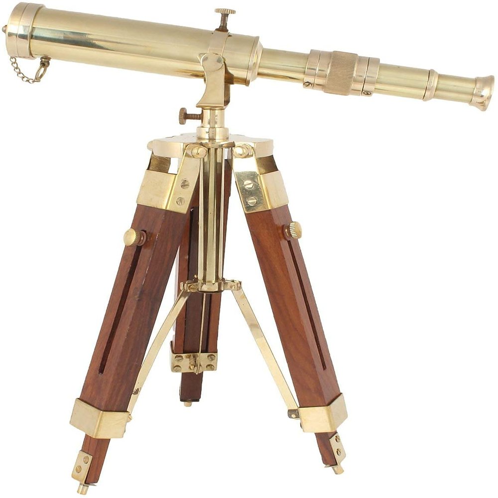 Vintage Brass Telescope on Tripod Stand Antique Finish Spyglass Nautical Beautiful On Wooden Tripod Stand