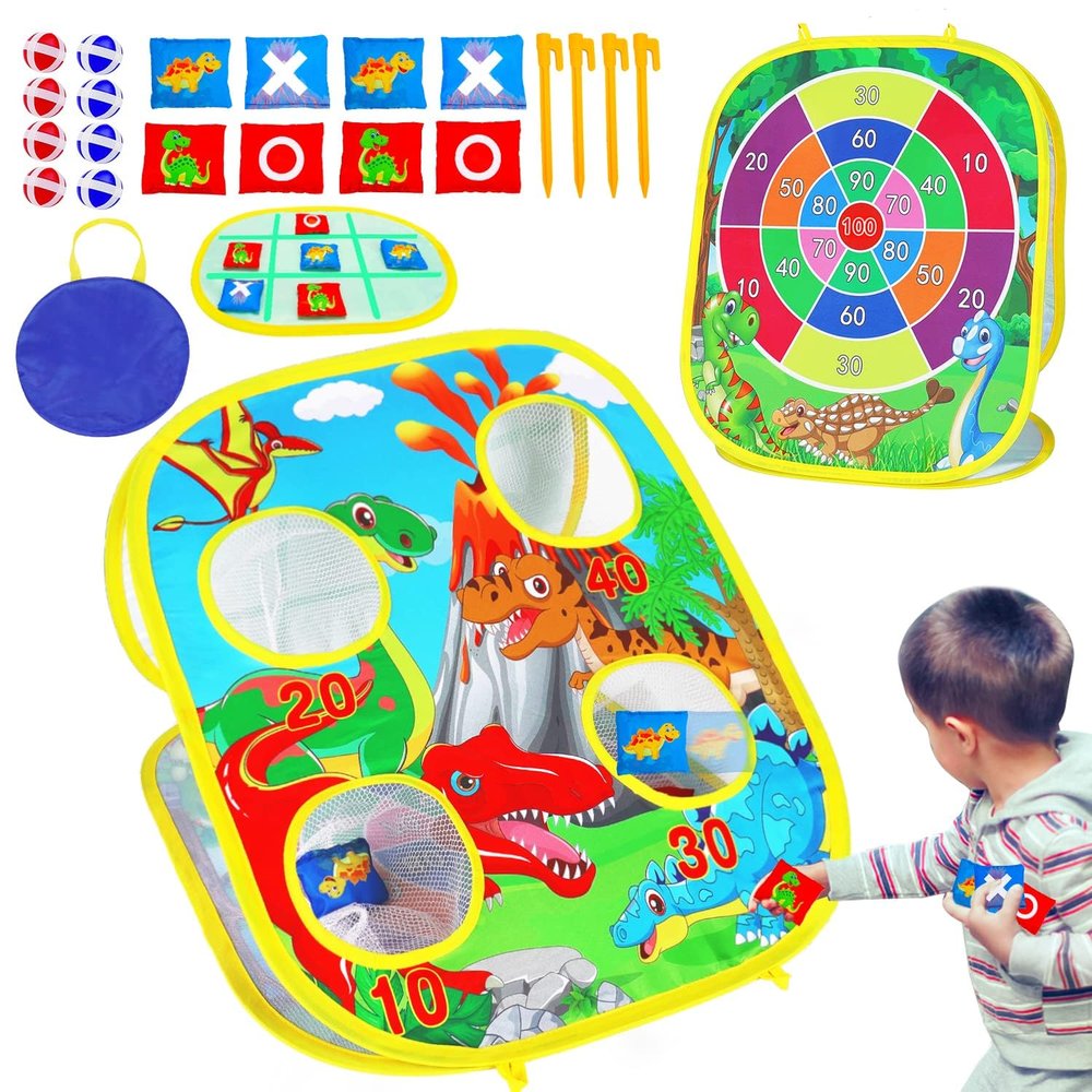 3 in 1 Bean Bag Toss Game for Kids, Toddler Toys for 2 3 4 5 Year Old Boys Girls Christmas Birthday Gifts, Dinosaur Cornhole Party Carnival Games Backyard Outdoor Outside Toys Ages 1-3 2-4 4-8 Easter