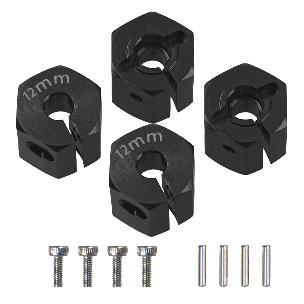 Vgoohobby Aluminum Alloy 12mm Wheel Hex Hub Drive Adapters with Pins Screws Compatible with Axial SCX10 HSP HPI Tamiya Redcat 1/10 RC Crawler Car (12mm, Black)