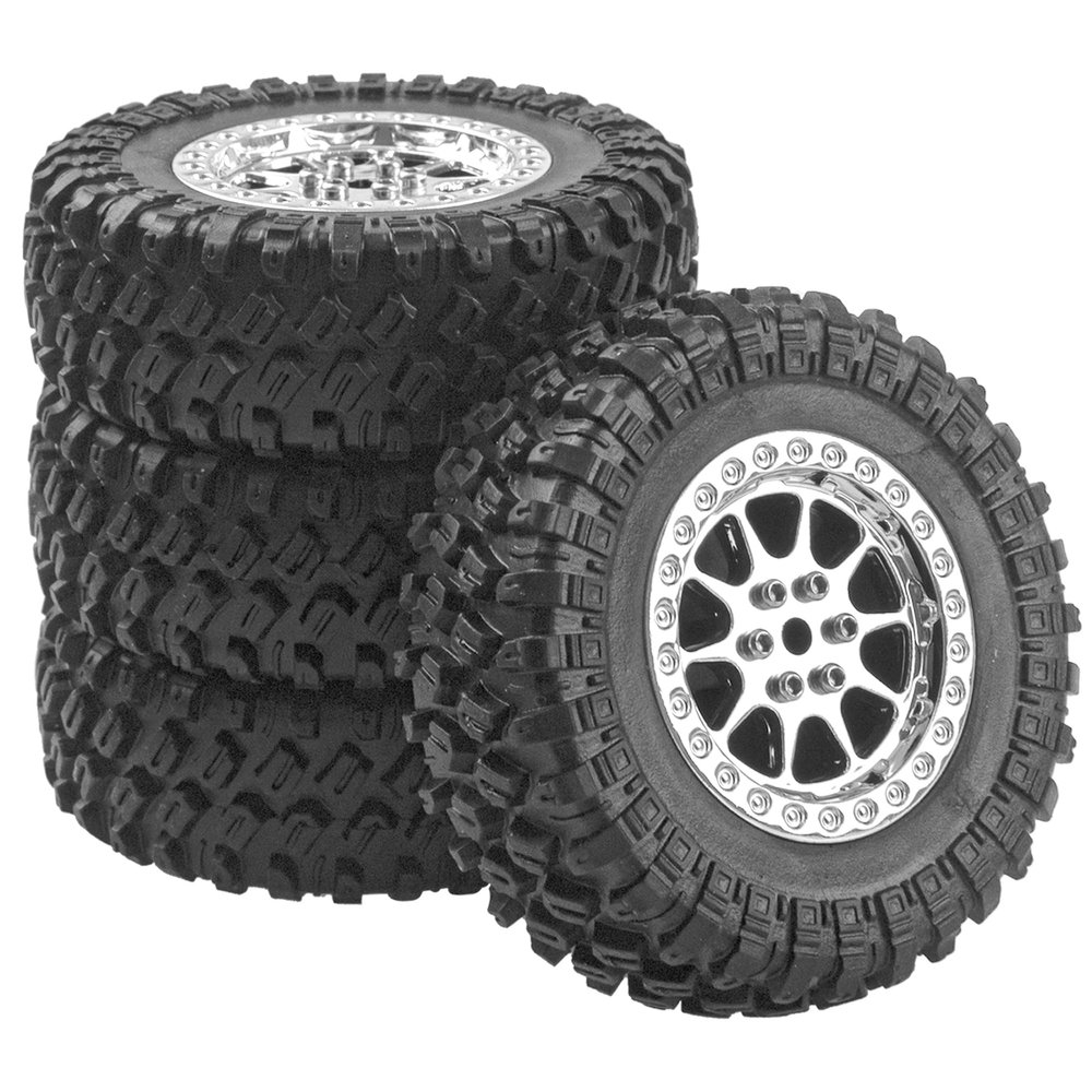 Vgoohobby OD 2.7" Rubber Tires & Plastic Wheel Rims Compatible with MN Model MN90 MN91 MN45 MN96 MN99 MN99S MN98 1/12 RC Car (Silver)
