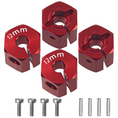 Vgoohobby Aluminum Alloy 12mm Wheel Hex Hub Drive Adapters with Pins Screws Compatible with Axial SCX10 HSP HPI Tamiya Redcat 1/10 RC Crawler Car (12mm, Red)