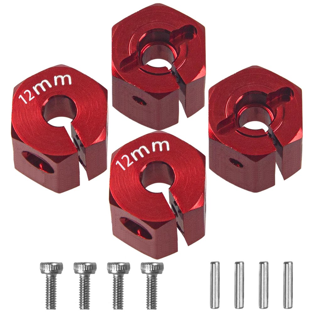 Vgoohobby Aluminum Alloy 12mm Wheel Hex Hub Drive Adapters with Pins Screws Compatible with Axial SCX10 HSP HPI Tamiya Redcat 1/10 RC Crawler Car (12mm, Red)
