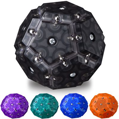 YowellGo Magnetic Fidget Sphere, 12 PCS Magnet Fidget Toys Tiles Soccer Puzzle Balls Building Blocks, Stress Relief Desk Toy Hand Toy Gift for Teenager Adult Man Woman(Black)
