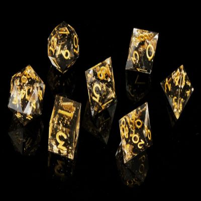 DND Dice Set Handmade 7 Accessories Sharp Edge Dice for Dungeons and Dragons TTRPG Games, Multi-Sided RPG Polyhedral Resin Sharp Edge Dice Roleplaying Games (Black Gold)