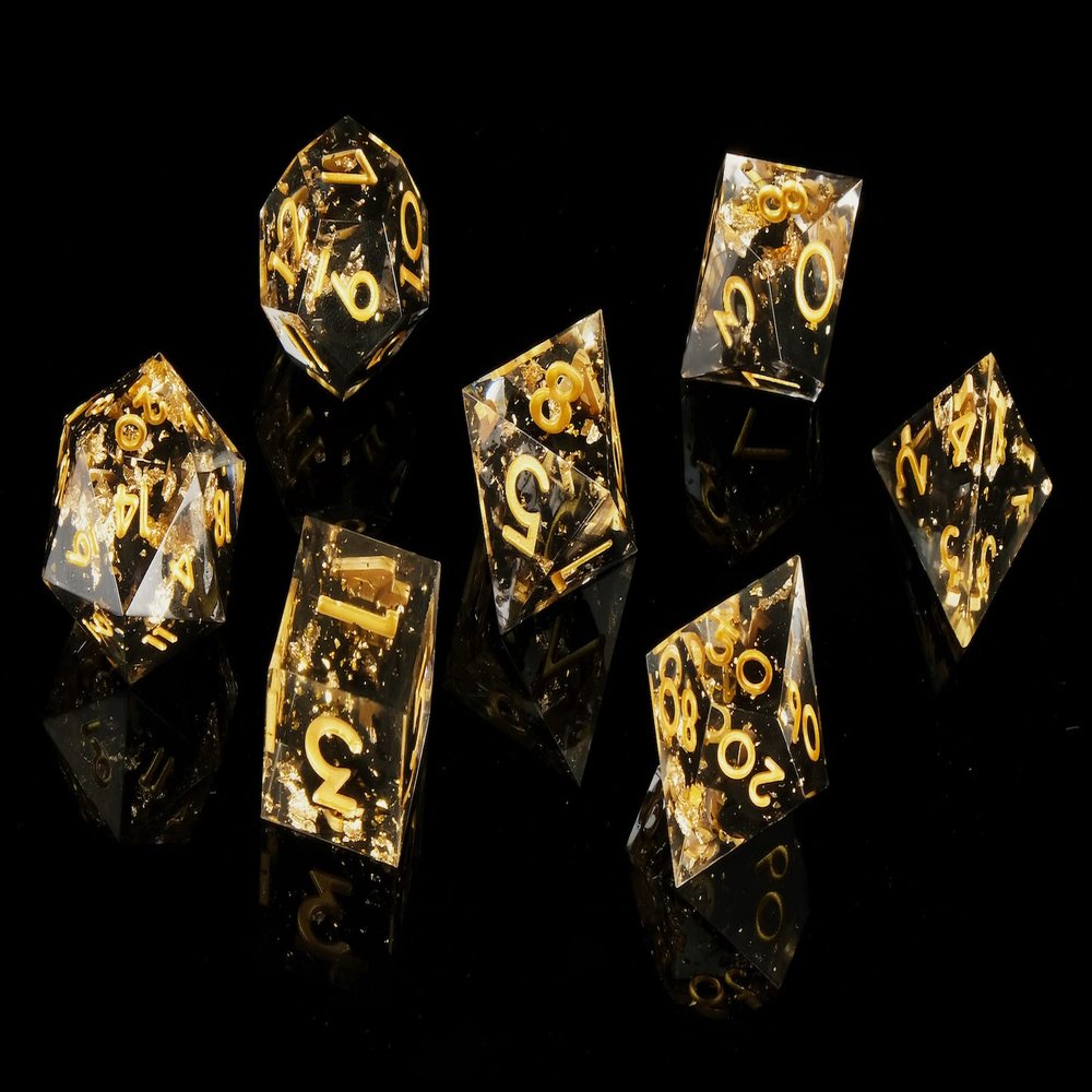 DND Dice Set Handmade 7 Accessories Sharp Edge Dice for Dungeons and Dragons TTRPG Games, Multi-Sided RPG Polyhedral Resin Sharp Edge Dice Roleplaying Games (Black Gold)