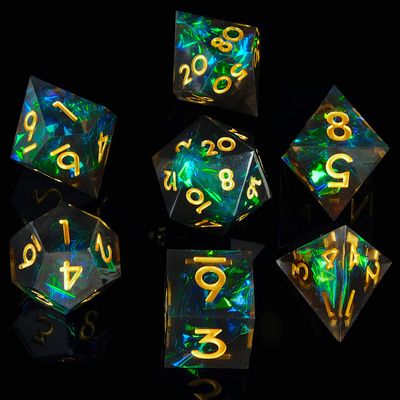 DND Dice Set Handmade 7 Accessories Sharp Edge Dice for Dungeons and Dragons TTRPG Games, Multi-Sided RPG Polyhedral Resin Sharp Edge Dice Roleplaying Games(Dark)