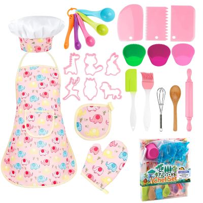 KAEGREEL Elephant Baking Chef Set for Kids, 26 Pcs Kids Cooking Set with Elephant Apron & Hat, Chef Supplies Kitchen Toys Dress Up Role Play Gifts for Girls Boys Aged 3-8