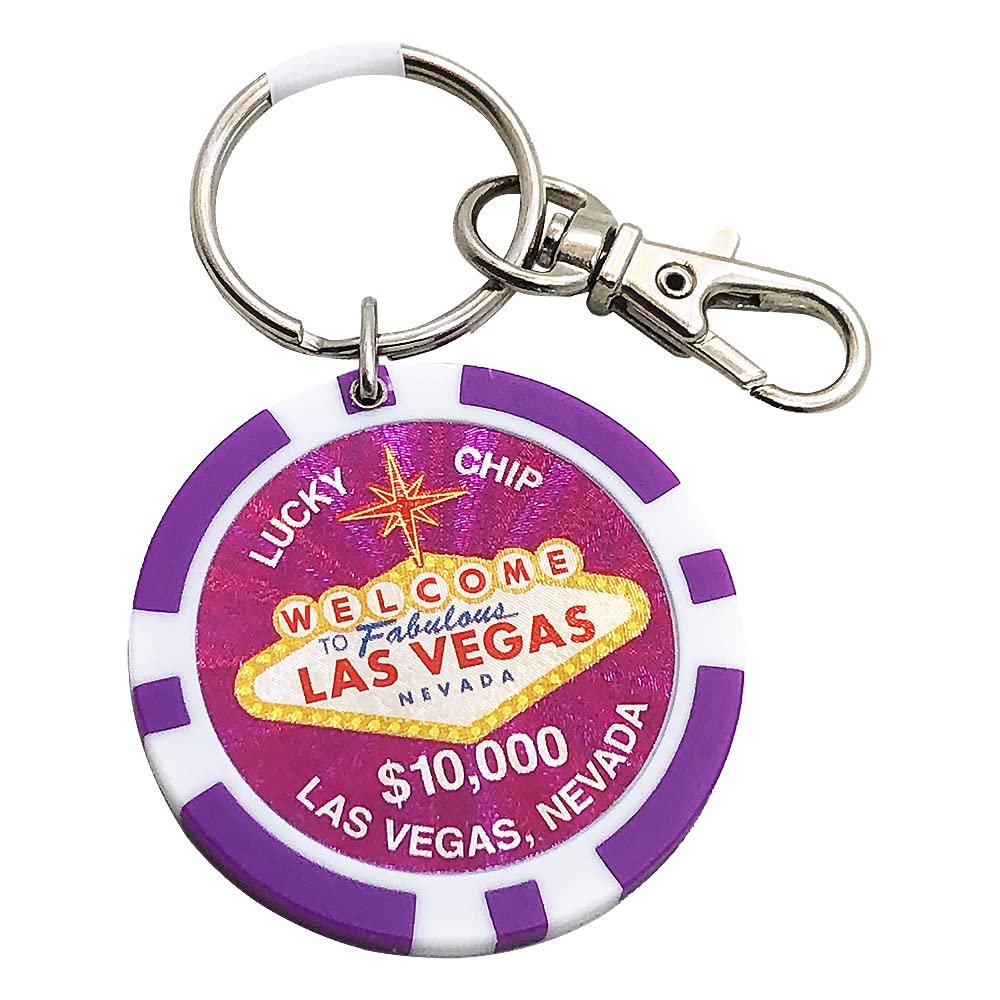 Las Vegas Keychain, Lucky Poker Chip (Purple - $10K)