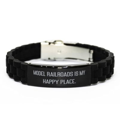 Sunmead Funny Model Railroads Black Glidelock Clasp Bracelet, Model., Gifts for Friends, Present from, Engraved Bracelet for Model Railroads