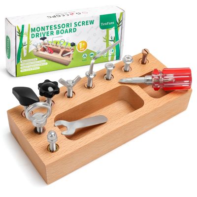 TenFans Montessori Busy Board for Toddlers 3-5 Years, Wooden Screwdriver Activity Board, Fine Motor Skills & Sensory Development Toy, Preschool Learning & Travel