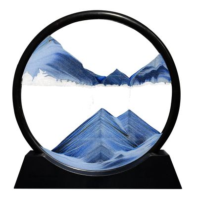 Aoderun Moving Sand Art Picture Round Glass 3D Deep Sea Sandscape in Motion Display Flowing Sand Frame Relaxing Desktop Home Office Work Decor (12", New Blue)