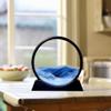 Aoderun Moving Sand Art Picture Round Glass 3D Deep Sea Sandscape in Motion Display Flowing Sand Frame Relaxing Desktop Home Office Work Decor (12", New Blue) view 2