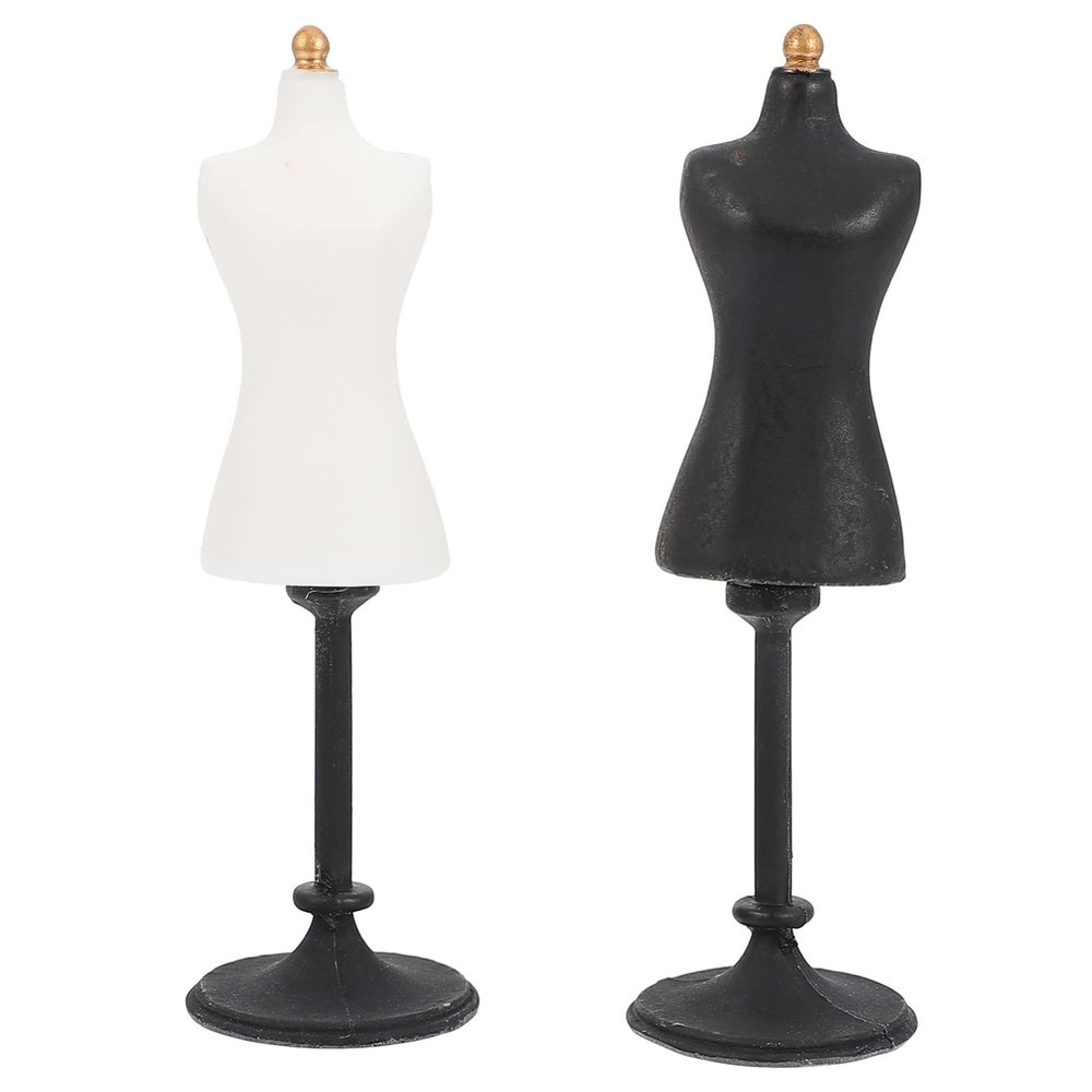 NUOBESTY 2pcs 1: 12 Scale Dollhouse Mannequin Torso Mini Female Dress Form Miniature Furniture for Dollhouse Lanscape Garden (Black White)