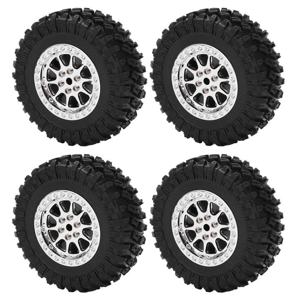 HAOX RC Car Tires Tyre Wheel, RC Car Tires Wheel Antislip Shock Absorption Excellent Strong Grip 4PCS for MN D90 D91 D96 D99 for WPL B14 B24 C14 C24(R789S Silver)