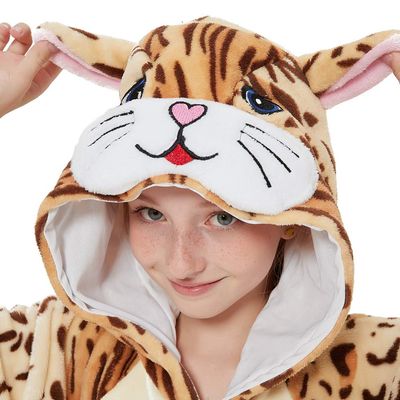 ACOGNA Cat Onesie Kids Costume for Girls Plush Animal One Piece Pajamas Halloween Christmas Cosplay Teen Sleepwear (Cat, 12-13 years)